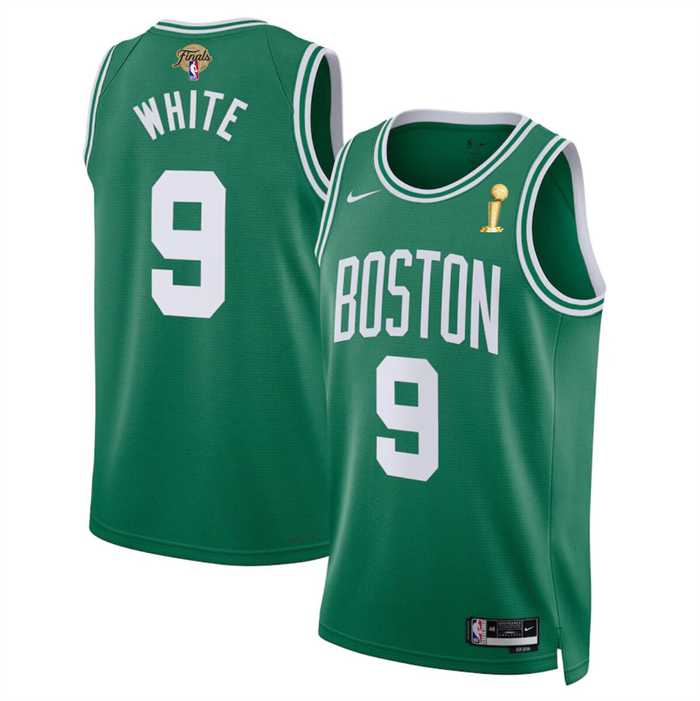 Mens Boston Celtics #9 Derrick White Kelly Green 2024 Finals Champions Icon Edition Stitched Basketball Jersey Dzhi